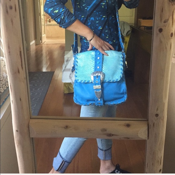 Hot blue Anthropologie style Crossbody lea… - Picture 8 of 8